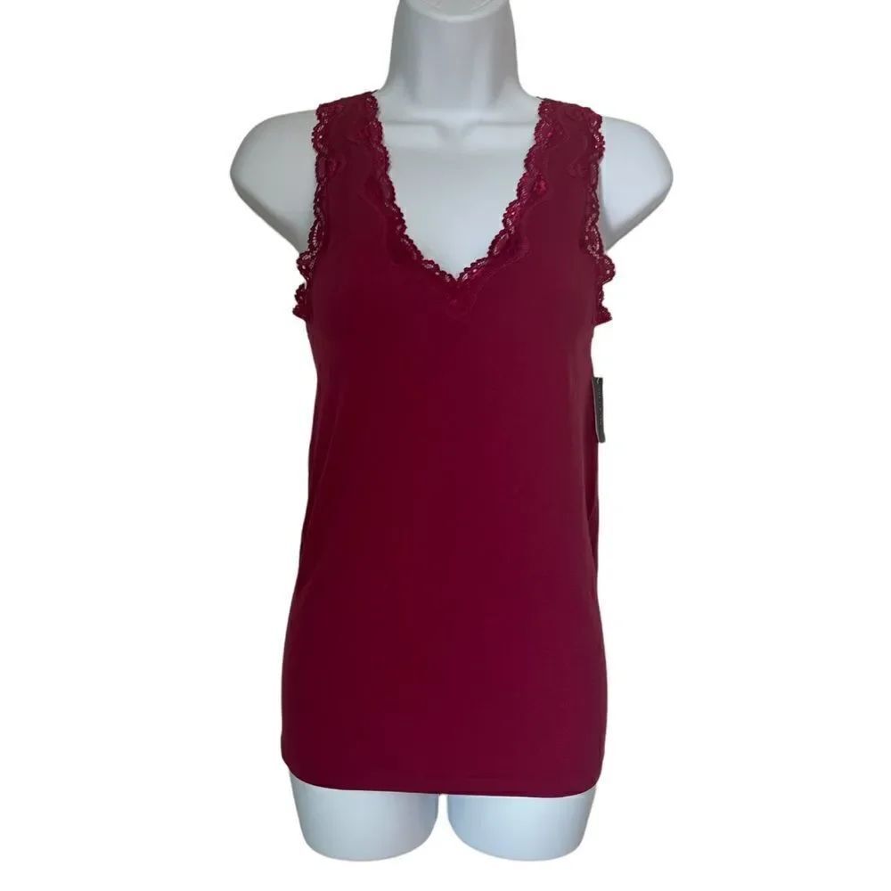 NWT The Limited Berry Pink Lace Trim Tank Top V-Neck Soft Feminine Layering M